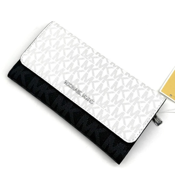 Michael Kors Jet Set Large Signature Logo TriFold Wallet Optic White Multi - Picture 9 of 10